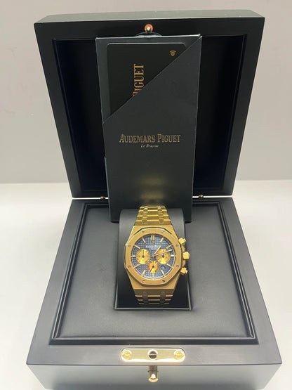 Royal Oak Selfwinding Chronograph 41mm 18k Yellow Gold Blue Dial Ref 26331BA.OO.1220BA.01