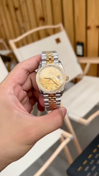 Rolex DateJust 126283RBR Palm Leaf Dial Gold 36mm Clone
