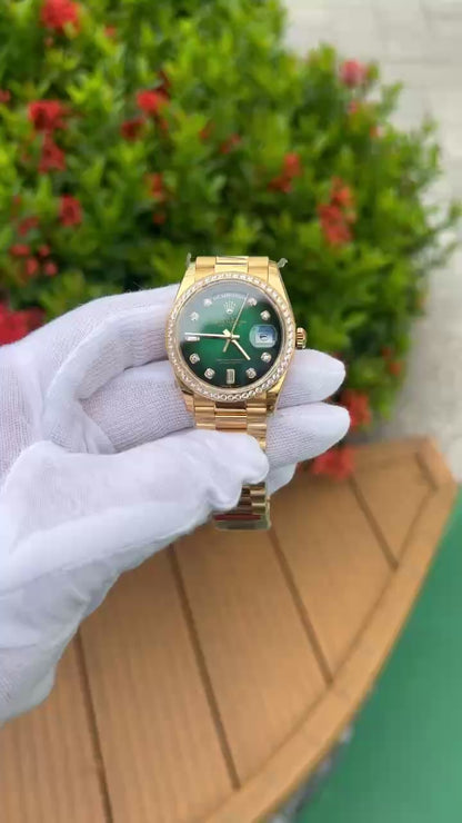 Rolex Day-Date 128348RBR Ombre Green Dial Replica Watch EW Factory 36mm