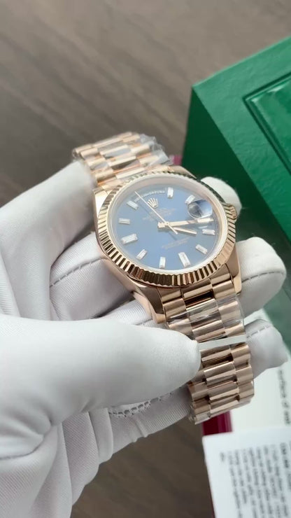 Rolex Day-Date Dial Blue Copies Watch Custom Weight 186Gram 18K Gold Wrapped 40mm
