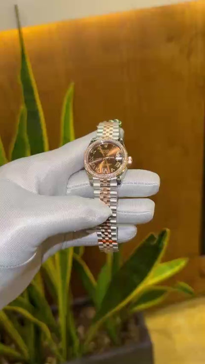 Rolex DateJust Women’s High Quality Fake Watch With Diamonds Chocolate Dial 31mm Clone