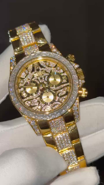 Rolex Best Replica Watch Daytona 40mm Eye of Tiger Gold Wrapped – Moissanite Diamonds Custom Clone