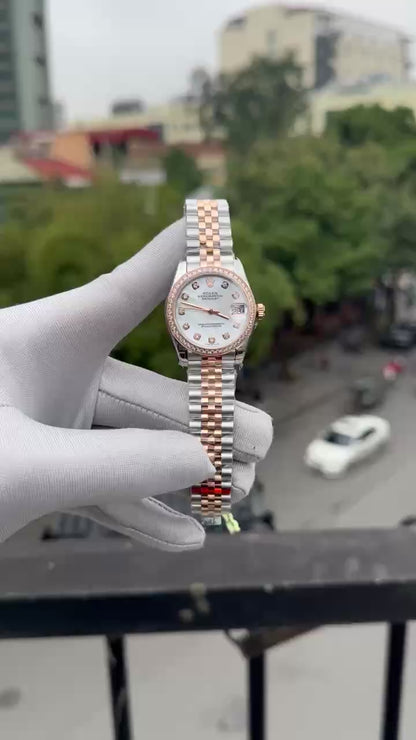 Rolex DateJust Replica Watch Mother Of Pearl Dial With Stone Bezel 31mm Clone