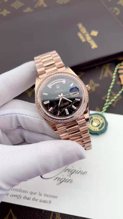 Rolex Replica Watch Day-Date Gold Wrapped Moissanite Diamonds Eisenkiesel Dial GS Factory 40mm