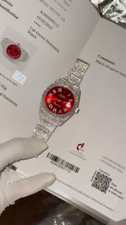 Rolex DateJust Supreme Custom Moissanite Diamonds Red Dial 41mm Clone