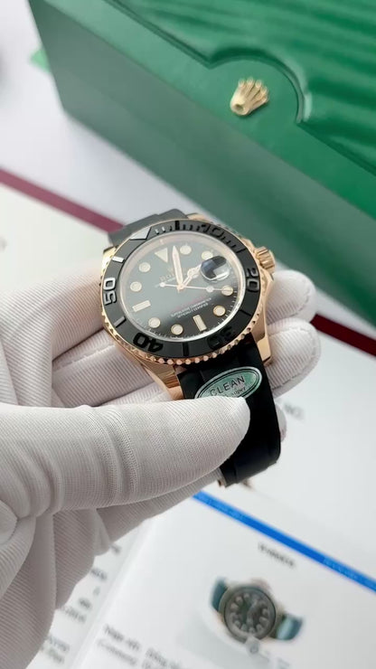 Rolex Yacht-Master 18K Rose Gold Case Replica Watch Black Dial Clean Factory 40mm