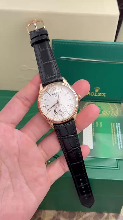 Rolex Cellini 50525 Replica White Dial Leather Strap 39mm Clone