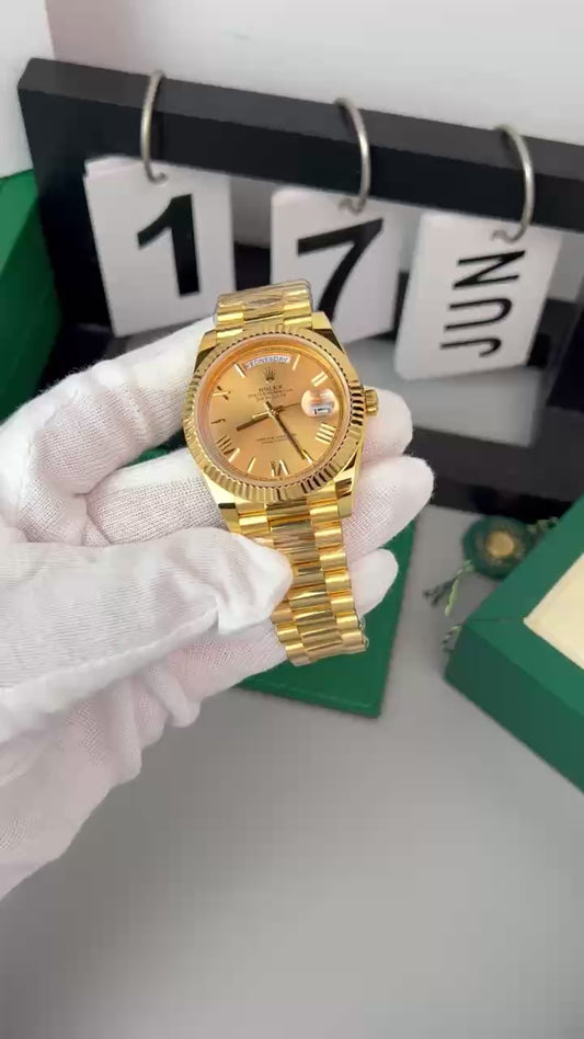 Rolex Day-Date Gold Wrapped Replica Watch Champagne Gold Dial GM V2 40mm