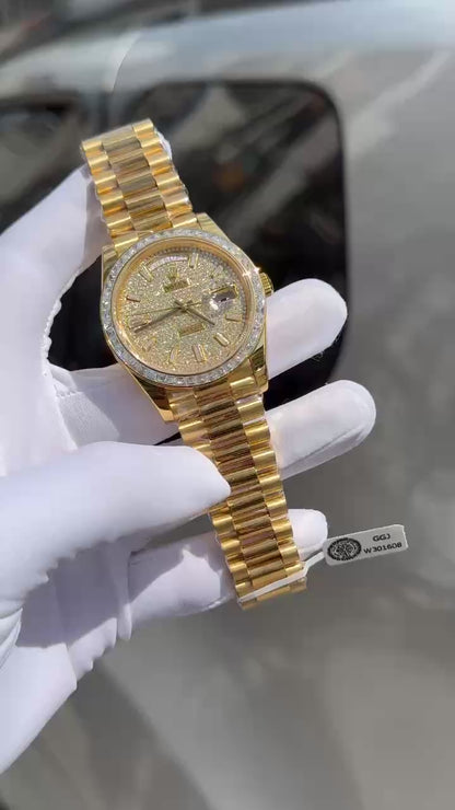 Rolex Day-Date Replica Watch Diamond Moissanite Baguette Gold Wrapped 40mm Clone
