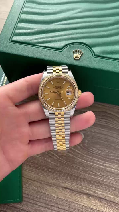Rolex DateJust Replica Watch Demi Gold Diamonds Bezel EW Factory 36mm