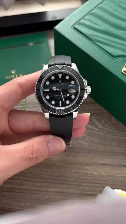 Rolex Watch Yacht-Master Black Dial Rubber Strap 40mm Clone