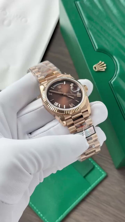 Rolex Day-Date 128235 Replica Watch Dial Chocolate QF Factory 36mm