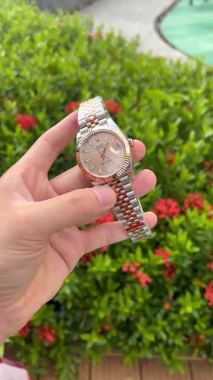 Rolex DateJust Replica Watch Demi Pink Dial EW Factory 41mm