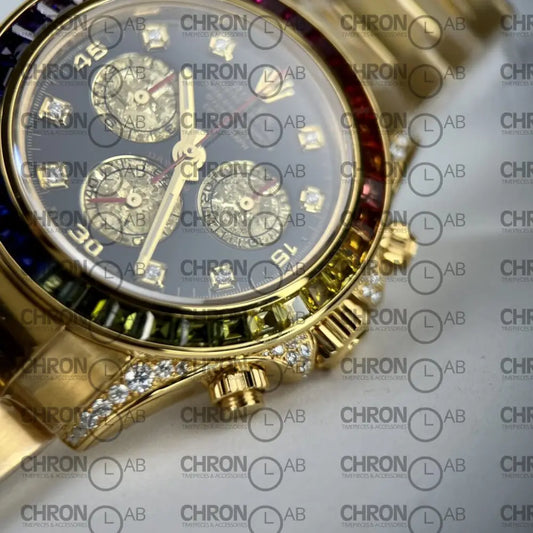 Rolex Best Replica Watch Daytona Rainbow Gold Wrapped And Moissanite Diamond Custom 40mm Watches