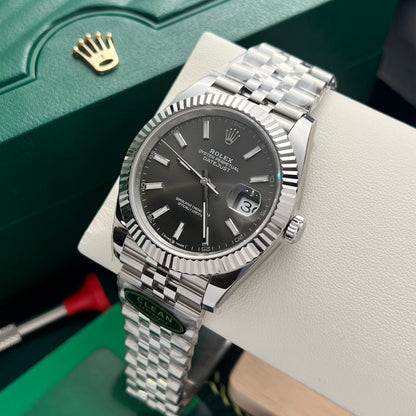 Clean Factory Rolex Datejust 41mm 126334 slate gray dark rhodium dial on wrist view luxury replica