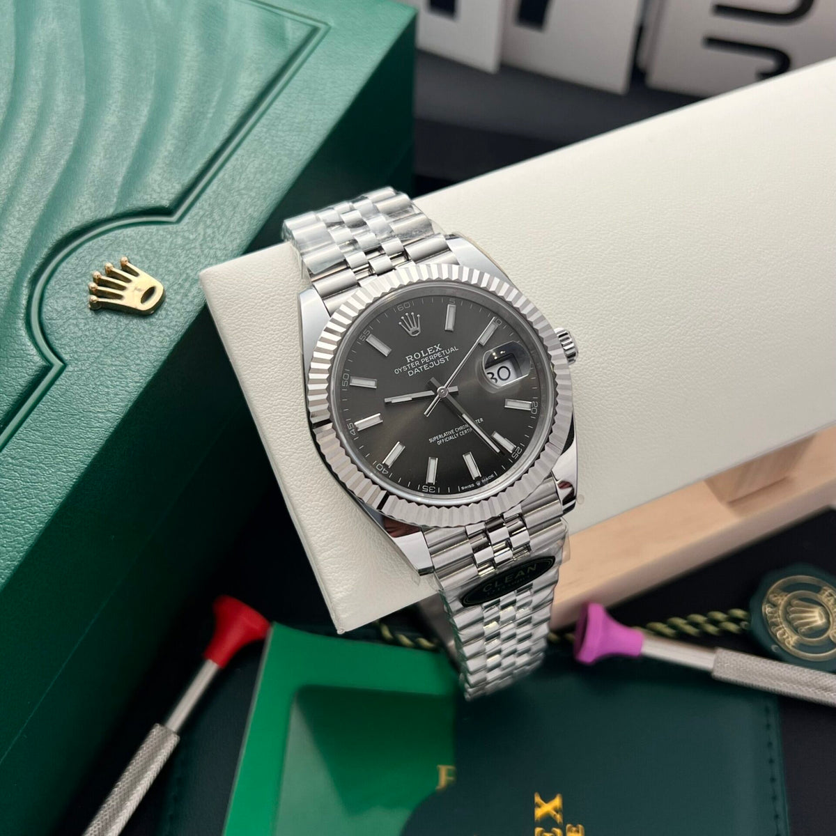 Clean Factory V3 Batch Rolex Datejust 41mm 126334 slate gray replica watch complete set with luxury green box