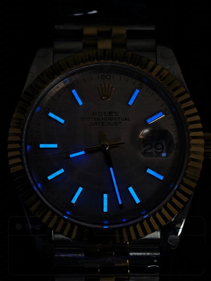 Φωτισμός Lume Chromalight στο σκοτάδι για τους δείκτες Rolex Datejust 41mm