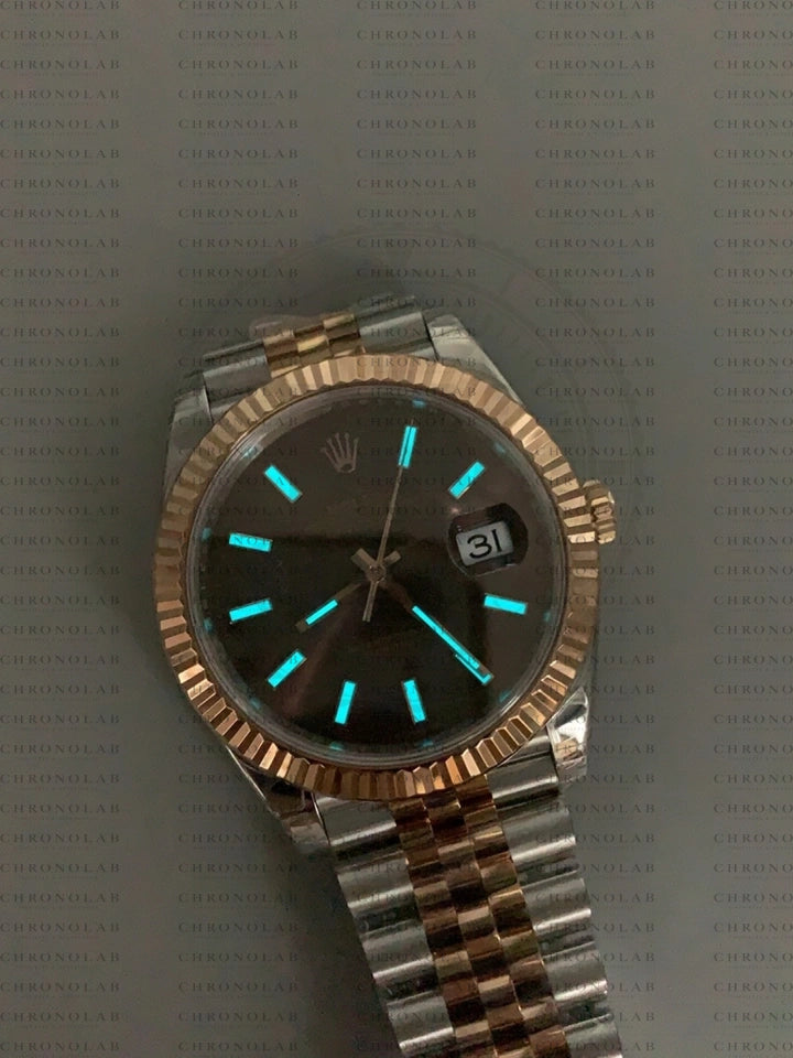 Φωτισμός Lume Chromalight στο σκοτάδι για τους δείκτες Rolex Datejust 41mm