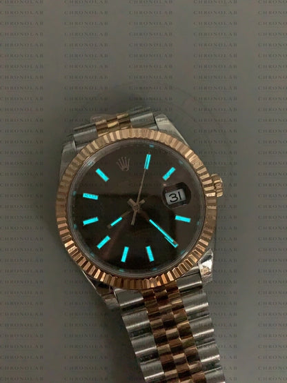 Φωτισμός Lume Chromalight στο σκοτάδι για τους δείκτες Rolex Datejust 41mm
