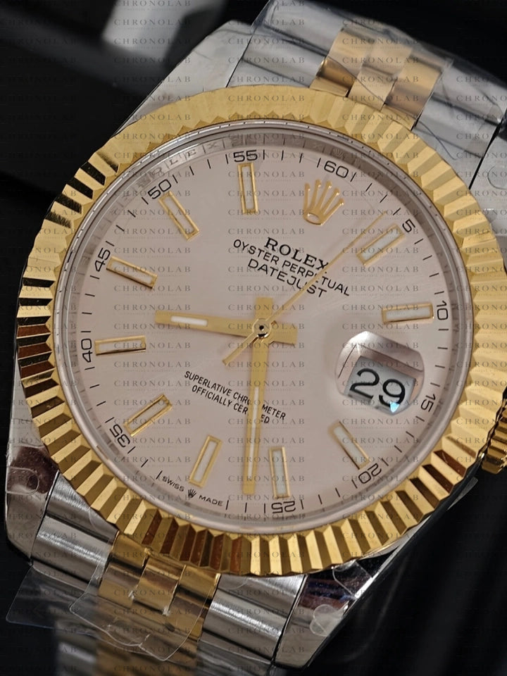 Ασημί καντράν Silver Dial με Fluted Bezel χρυσή στεφάνη Rolex Datejust 41mm Clone