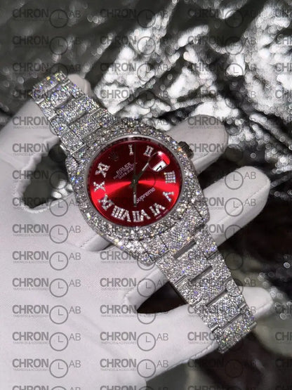 Rolex DateJust Supreme Custom Moissanite Diamonds Red Dial 41mm Clone Watches