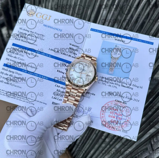 Rolex Day-Date 128235 Replica 36mm Gold Wrapped & Moissanite Clean Factory Watches