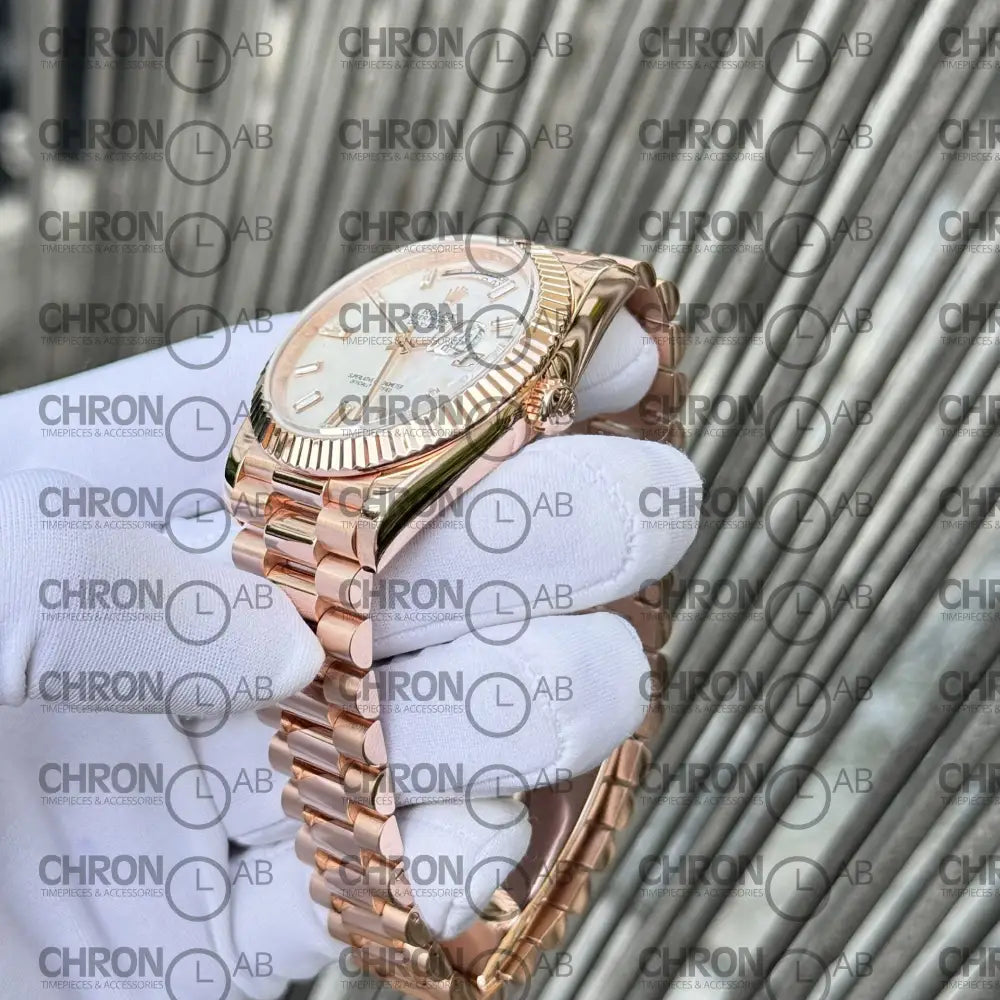 Rolex Day-Date Moissanite 40mm – Mother of Pearl Dial Gold Wrapped – GM Factory Watches