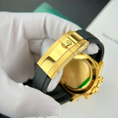 Premium Oysterflex rubber strap with gold wrapped folding clasp Rolex Daytona replica