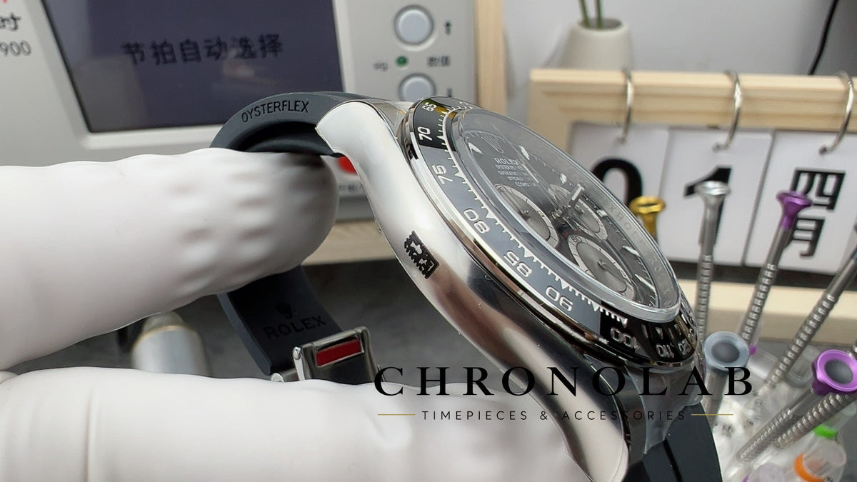  Premium black Oysterflex rubber elastomer strap with flexible titanium and nickel alloy internal blades on Rolex Daytona 126519LN Clean Factory V3📸