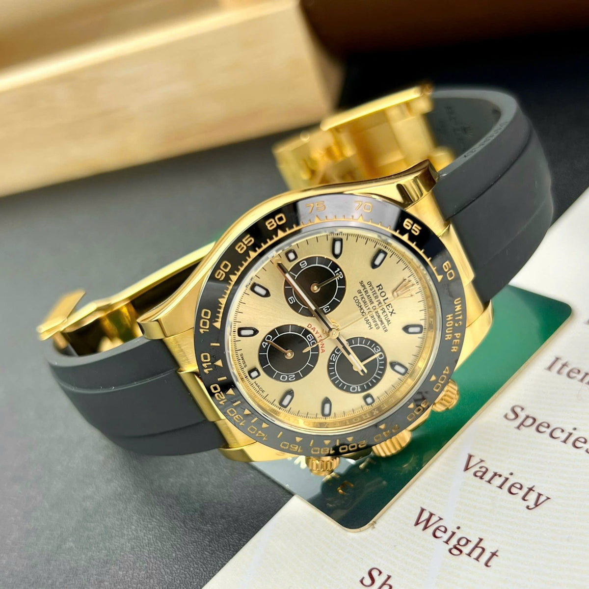 Clean Factory Rolex Daytona 1:1 Swiss Clone champagne dial and black sub dials