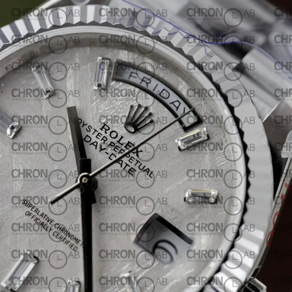 Rolex Replica Watch Day-Date Dial Meteorite Number Pile Diamond Moissanite 40mm Clone Watches