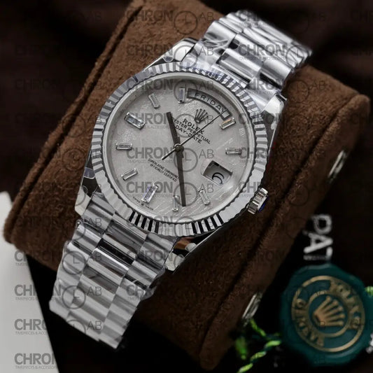 Rolex Replica Watch Day-Date Dial Meteorite Number Pile Diamond Moissanite 40mm Clone Watches