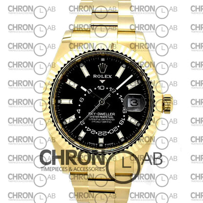 Sky-Dweller 336938 Yellow Gold Black Dial Oyster Bracelet Clone 42mm Watches