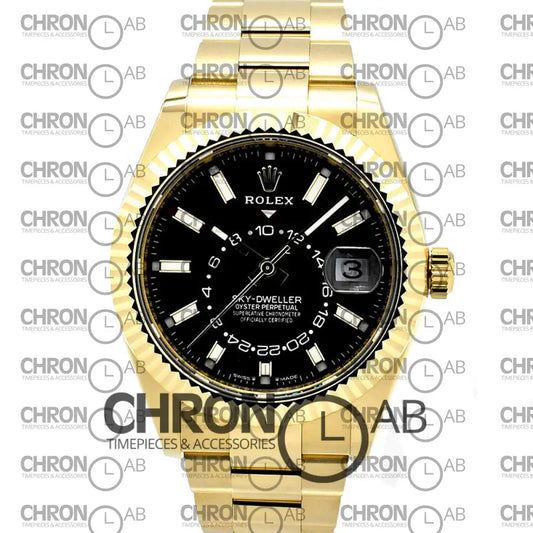 Sky-Dweller 336938 Yellow Gold Black Dial Oyster Bracelet Clone 42mm Watches