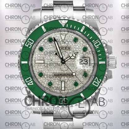 Submariner 116610 Men’s 40mm Diamond Paved Dial Silver Clone Watches
