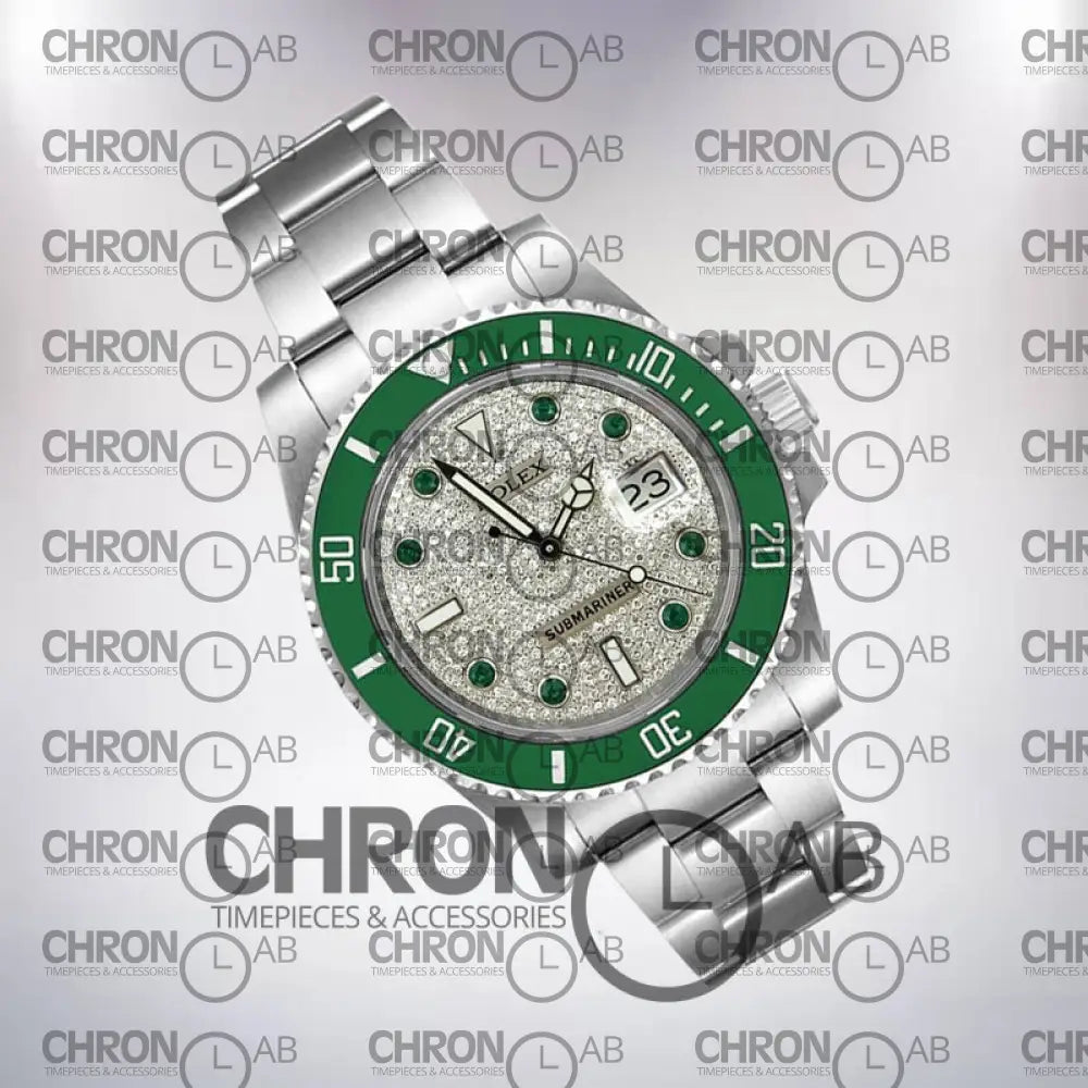Submariner 116610 Men’s 40mm Diamond Paved Dial Silver Clone Watches