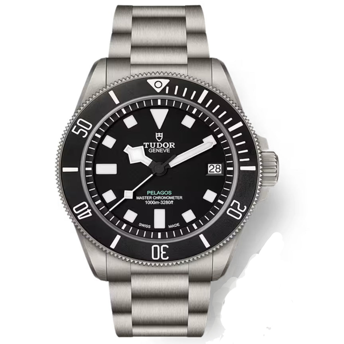 Tudor Pelagos FXD M2543C1A7NU-0001 ultra-luxury divers watch in 43mm grade 2 titanium with black carbon composite bezel.