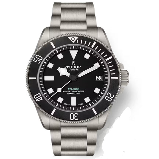 Tudor Pelagos FXD M2543C1A7NU-0001 ultra-luxury divers watch in 43mm grade 2 titanium with black carbon composite bezel.