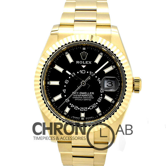 Sky-Dweller 336938 Yellow Gold Black Dial Oyster Bracelet Clone