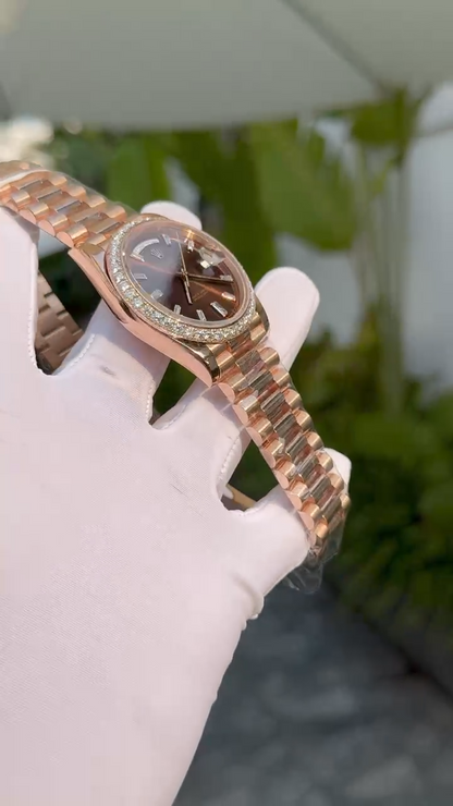 Rolex Replica Watch Day-Date Custom Gold Wrapped Moissanite Diamonds Dial Chocolate GM Factory 40mm